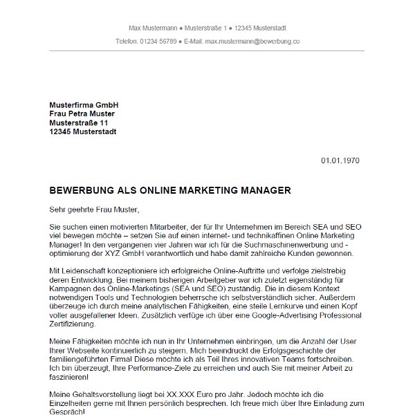 Bewerbung Als Online Marketing Manager Online Marketing Managerin Bewerbung Co