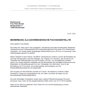 Bewerbung als Zahnmedizinische Fachangestellte / Zahnmedizinischer