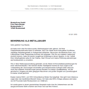 Bewerbung als Metallbauer / Metallbauerin - Bewerbung.co