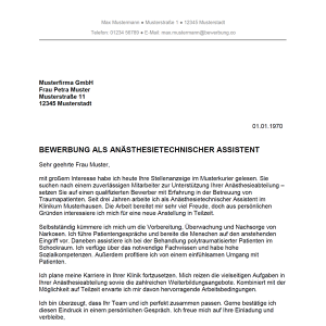 Bewerbung als Anästhesietechnischer Assistent / Anästhesietechnische