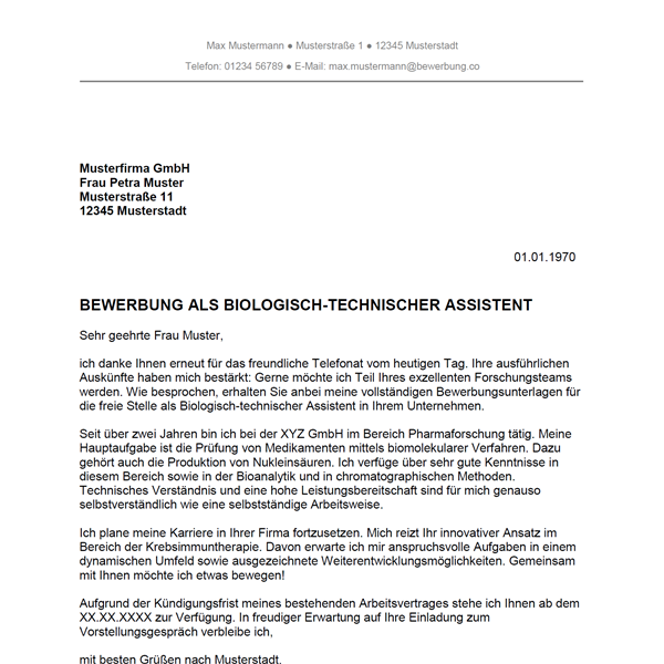 Bewerbung Als Biologisch Technischer Assistent Biologisch Technische Assistentin Bewerbung Co