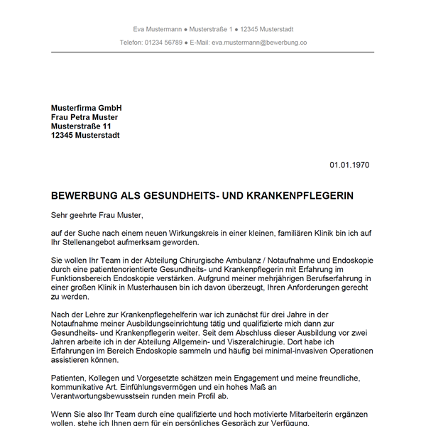 Bewerbung Als Gesundheits Und Krankenpfleger Gesundheits Und 