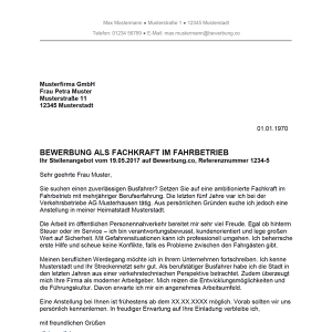 Bewerbung als Fachkraft im Fahrbetrieb Bewerbung.co