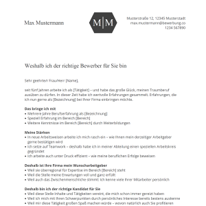 Muster / Vorlage: Motivationsschreiben Bewerbung
