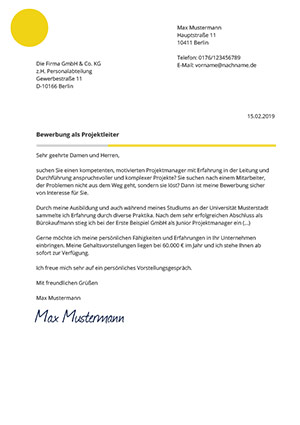 Anschreiben Vorlage modern, dynamisch, frisch